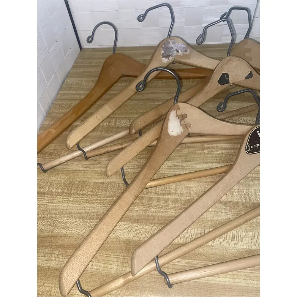 Lot of 6 Vintage Heavy Wooden Hangers -Suits Pants Coat Dress Shirts Slacks Wood